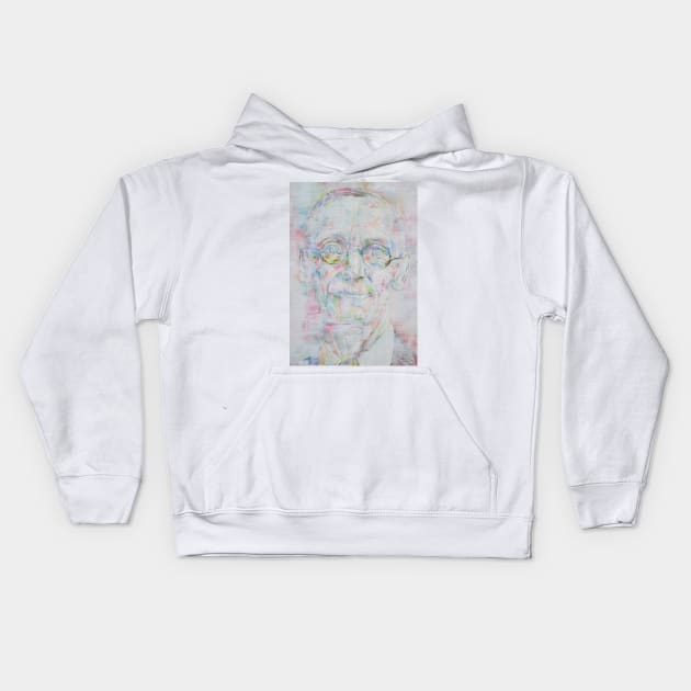 HERMANN HESSE - watercolor and acrylic portrait Kids Hoodie by lautir